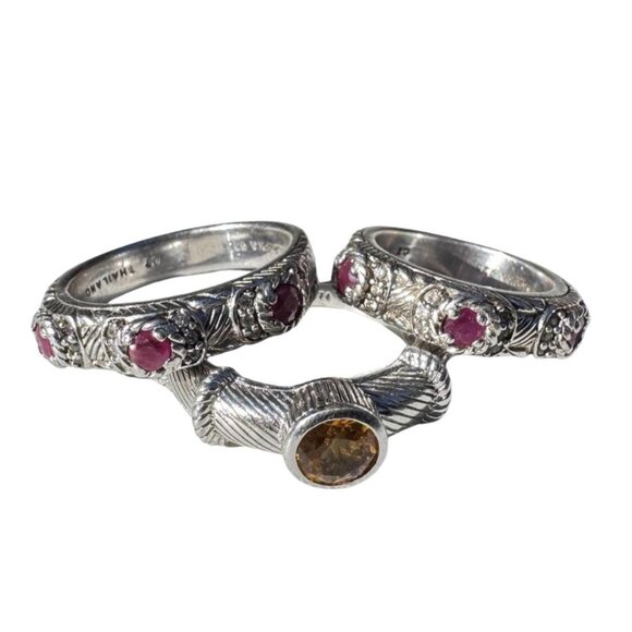 Lot of 3 Judith Ripka Designer Rings - Sterling Silver Ruby & Citrine - 16 grams - Picture 1 of 7